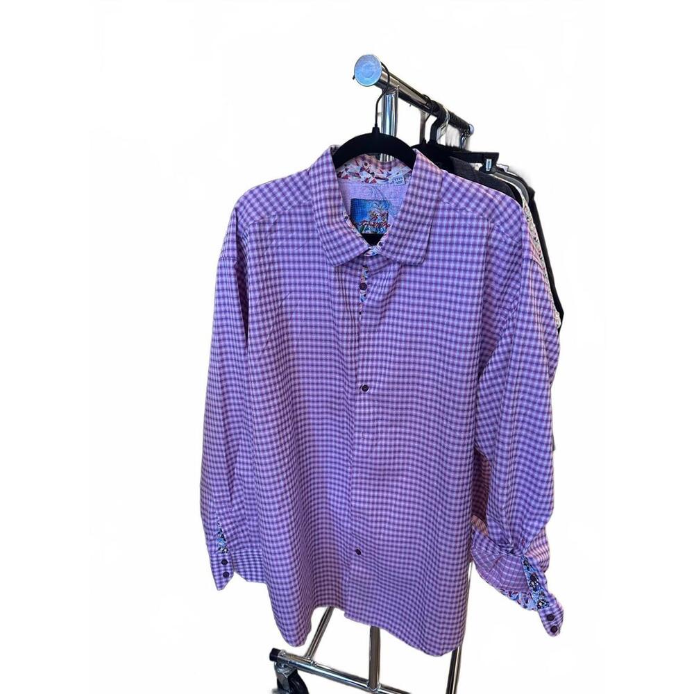 Robert Graham Men's 3XL Button-Up Shirt Purple Checkered